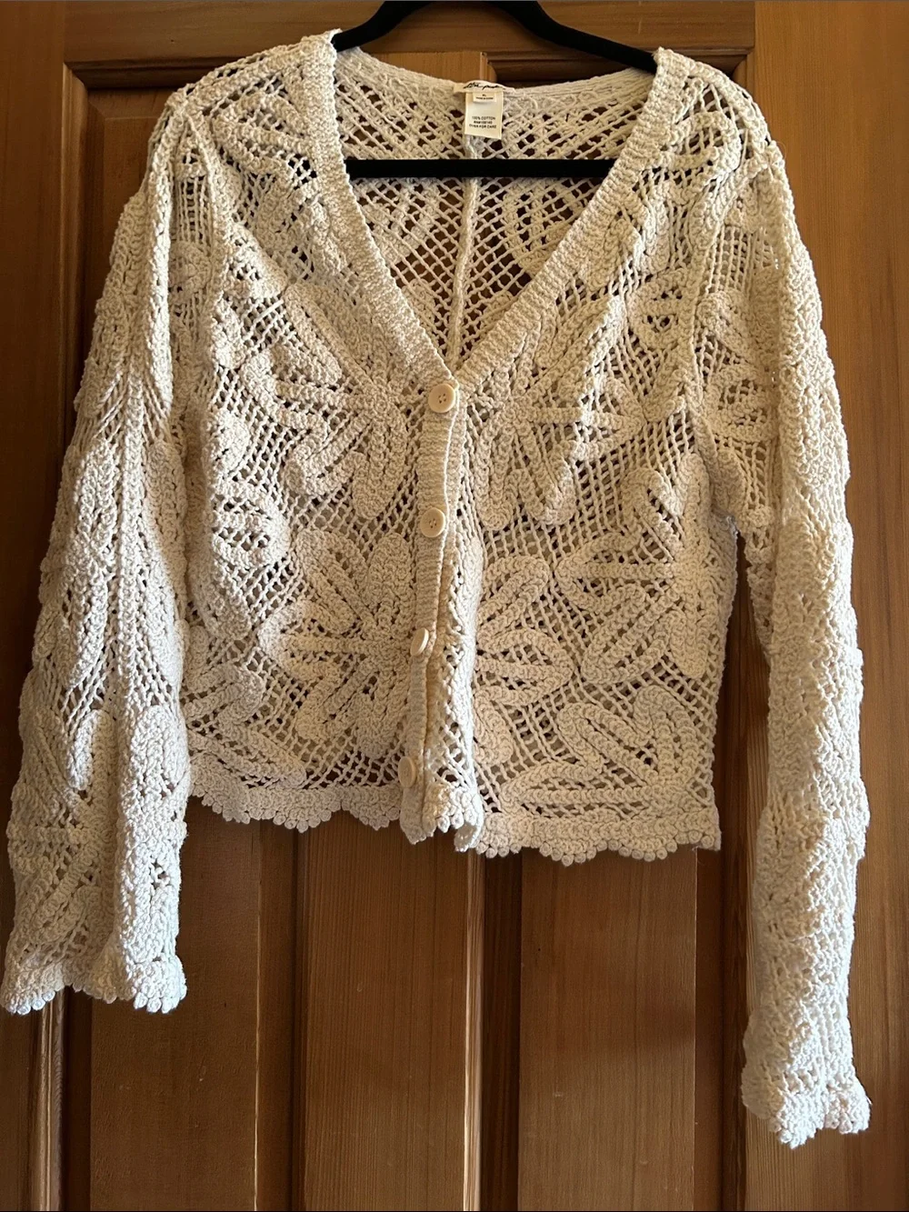 Ultra Pink Crochet V-Neck Button-Front Cardigan - Cream - Picture 1 of 10